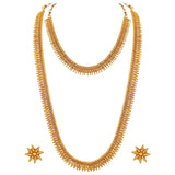 Aheli Wedding Wear Gold Tone Goddess Engraved on Coin Long Necklace Set South Indian Traditional Bollywood Fashion Jewelry Set for Women