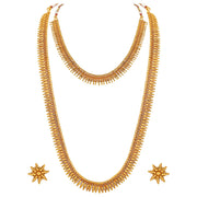 Aheli Wedding Wear Gold Tone Goddess Engraved on Coin Long Necklace Set South Indian Traditional Bollywood Fashion Jewelry Set for Women