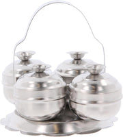 Kumkum Holder Karanda Stainless Steel Pooja Kumkum Rice Roli Haldi Bowl Dibbi with Handle for Hindu Puja Item Ritual Chowmukh Indian Wedding Mandir Temple Gift