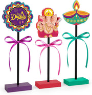 3 Pcs Happy Diwali Table Decorations Indian Festival of Lights Wooden Signs for Hindu Deepavali Party Decor (Diwali)