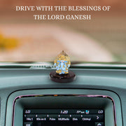 House Of Wemy 24k Gold Plated Ganesh Idol with Kalpavriksh Tree | Ganpati Statue for Car, Office Desk, Home Decor, Hindu Gifts - Resin | 4 x 3.2 x 1 Inches (Blue)