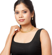 Bodha Traditional Indian Indian Antique Gold Jewellery, Necklace Set with Earrings for Women (SJN_79), Brass, No Gemstone