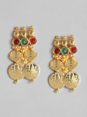 DENMOUS Gold-Toned & Red Gold-Plated South Indian Jewellery Set-DMZ-1565