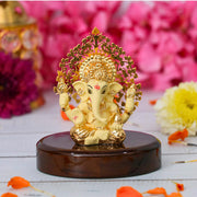 House Of Wemy 24k Gold Plated Ganesh Idol with Kalpavriksh Tree | Ganpati Statue for Car, Office Desk, Home Decor, Hindu Gifts - Resin | 4 x 3.2 x 1 Inches (Blue)