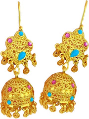Women's Trend Gold Plated Indian Jhumka Earrings Geometric Dangle Banquet Fashion Jewelry Accessories Stylish Outfits Engagement Earrings