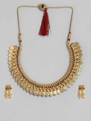 DENMOUS Gold-Toned & Red Gold-Plated South Indian Jewellery Set-DMZ-1565