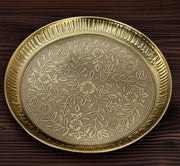 BRACOP® Brass Pooja Thali Indian Aarti Thali Pooja Samagri Decorative Plate Puja Thali Religious Items Home Temple Accessories Round Shape Serving Platters Gifts Set Of 5 Pcs Diwali Gifts