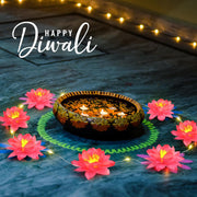 Diwali String Lights Lotus Flower Diya LED Diwali Pooja Item Indian Home Office Mandir Puja Decor 10 Sleeping Lotus Per String Fairy Lights Battery Operated for Indoor Outdoor Diya Party Home Window