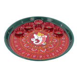 Decorative Pooja Thali with Bowl and Diya Plate Platter Decorative Steel Puja Thali with Essential Pooja Article Traditional Karwachauth Diwali Decorations Aarti Festival (Size:- 10