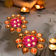 Kalakriti Metal Urli Bowl |Large Decorative Handi Craft |Indian puja Decorations |Hindu Temple Accessories IDecorative Urli Bowl for Diwali Navratri Home Decor - Lotus Design (Set of 2, 12 inch)