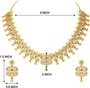 Aheli Beautiful Wedding Wear Indian Laxmi Goddess Faux Stone Studded Floral Design Crafted Necklace Earrings Set Ethnic Fashion Jewelry for Women