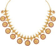 Aheli Beautiful Wedding Wear Indian Laxmi Goddess Faux Stone Studded Floral Design Crafted Necklace Earrings Set Ethnic Fashion Jewelry for Women