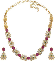 Aheli Beautiful Wedding Wear Indian Laxmi Goddess Faux Stone Studded Floral Design Crafted Necklace Earrings Set Ethnic Fashion Jewelry for Women