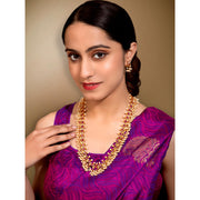 Aheli Wedding Wear Gold Tone Goddess Engraved on Coin Long Necklace Set South Indian Traditional Bollywood Fashion Jewelry Set for Women