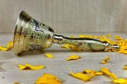 Crafts of India Meenakari Decorative Hand held Jingle Bells for Christmas Pooja Prayer Worship Bell - (7 Inch) - Yellow