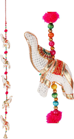 Crafts of India Handmade Rajasthani Five White Royal Elephants and Colorful Beads Main Door Wall Hanging Home and Office décor