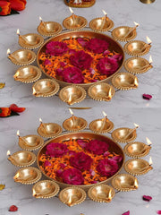 Kalakriti Metal Urli Bowl |Large Decorative Handi Craft |Indian puja Decorations |Hindu Temple Accessories IDecorative Urli Bowl for Diwali Navratri Home Decor - Lotus Design (Set of 2, 12 inch)