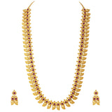 Aheli Wedding Wear Gold Tone Goddess Engraved on Coin Long Necklace Set South Indian Traditional Bollywood Fashion Jewelry Set for Women