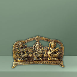 Trendy Crafts Metal Laxmi Ganesh Saraswati Handcrafted Showpiece For Home Decor Gift Item