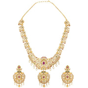 Aheli Wedding Wear Gold Tone Goddess Engraved on Coin Long Necklace Set South Indian Traditional Bollywood Fashion Jewelry Set for Women