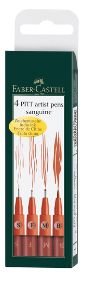 Faber-Castell Art & Graphic Pitt Artist Pen India Ink Pen, Black, Wallet Of 4, For Art, Craft, Drawing, Sketching, Home, School, University, Colouring