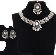 Quelay 3 Pcs Indian Jewelry Set for Women Indian Traditional Statement Choker Necklace Earrings Forehead Jewelry Gifts Rhinestone Maang Tikka Bridal Wedding Prom Set