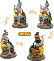 alikiki Hindu God Krishna Statue - 5.5”H India Lord Krishna Idol Play The Flute w/Peacock Murti Item Home Office Temple Mandir Shrine Altar Pooja Decor Diwali Puja Decor Gifts for Indian Friend