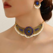 Frodete Indian Jewelry Sets for Women Jhumkas Indian Earrings Gold Indian Necklace Sets for Women Wedding Jewelry Set