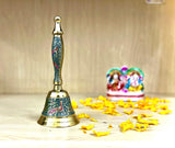 Crafts of India Meenakari Decorative Hand held Jingle Bells for Christmas Pooja Prayer Worship Bell - (7 Inch) - Red