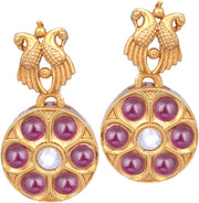 Aheli Beautiful Wedding Wear Indian Laxmi Goddess Faux Stone Studded Floral Design Crafted Necklace Earrings Set Ethnic Fashion Jewelry for Women