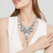 Ever Faith Sparkly Rhinestone Crystal Vintage Style Art Deco Chunky Bib Statement Teardrop Necklace