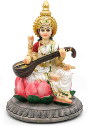 Hindu Goddess Saraswati Idol Statue - 5.1”H Saraswati Statue Indian Spiritual Culture Sculpture Pooja Item India Idol Statue Diwali Decor Diwali Gifts Hindu God Figurines