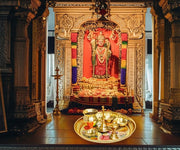 BRACOP® Brass Pooja Thali Indian Aarti Thali Pooja Samagri Decorative Plate Puja Thali Religious Items Home Temple Accessories Round Shape Serving Platters Gifts Set Of 5 Pcs Diwali Gifts