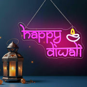WILLBOND Happy Diwali Neon Sign Diwali Diya Party Decoration Deepawali LED Neon Light Sign Indian Hindu Pooja Room Light Hanging Decoration for Puja Party Festival Gifts