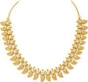 Aheli Beautiful Wedding Wear Indian Laxmi Goddess Faux Stone Studded Floral Design Crafted Necklace Earrings Set Ethnic Fashion Jewelry for Women