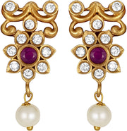 Aheli Beautiful Wedding Wear Indian Laxmi Goddess Faux Stone Studded Floral Design Crafted Necklace Earrings Set Ethnic Fashion Jewelry for Women