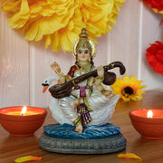 Indian Gifts Item Saraswati Statue - 5.5”H Saraswati Puja Diwali Gifts Pooja Vasant Panchami Home Office Temple Mandir Altar Yoga Studio Meditation Room Decor India Wedding Housewarming
