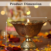 Handmade Brass Lotus Akand Diya - Traditional Indian Festive Diwali Pooja Lamp & Home Temple Decoration - Engraved Golden Oil Lamp - Perfect for Thanksgiving - Pack of 2 (2.50 INCH)
