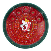 Decorative Pooja Thali with Bowl and Diya Plate Platter Decorative Steel Puja Thali with Essential Pooja Article Traditional Karwachauth Diwali Decorations Aarti Festival (Size:- 10