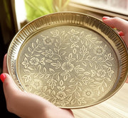 BRACOP® Brass Pooja Thali Indian Aarti Thali Pooja Samagri Decorative Plate Puja Thali Religious Items Home Temple Accessories Round Shape Serving Platters Gifts Set Of 5 Pcs Diwali Gifts