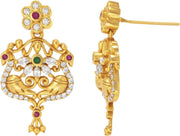 Aheli Beautiful Wedding Wear Indian Laxmi Goddess Faux Stone Studded Floral Design Crafted Necklace Earrings Set Ethnic Fashion Jewelry for Women