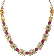 Aheli Beautiful Wedding Wear Indian Laxmi Goddess Faux Stone Studded Floral Design Crafted Necklace Earrings Set Ethnic Fashion Jewelry for Women