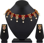 Aheli Beautiful Wedding Wear Indian Laxmi Goddess Faux Stone Studded Floral Design Crafted Necklace Earrings Set Ethnic Fashion Jewelry for Women
