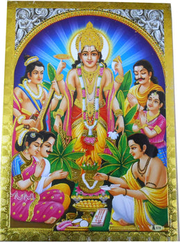Crafts of India Satyanarayan Poster/Reprint Hindu God Picture with Golden Foil (Unframed : Size 5