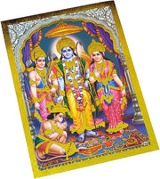 Crafts of India Ram Darbar Poster/Reprint Hindu God Picture with Golden Foil (Unframed : Size 5