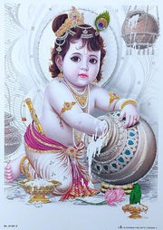 crafts of india best of indian crafts store Makhan Chor Krishna Butter Thief Poster/Reprint Hindu God with Golden Foil (Unframed : Size 5