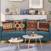 HOSTECCO Aztec Tribal Cushion Covers 45x45 cm Pack of 4 Ethnic Geometric Cushion Cases Western Decorative Pillow Cases for Sofa Bed