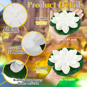 Liliful 24 Pcs Diwali Lotus Decoration Pool Floating Lights, Artificial Flowers Lotus with LED,Lily Pads Water Lantern for Indian Puja Home Decoration(3.94 Inch, 5.91 Inch,White)
