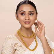Aheli Wedding Wear Gold Tone Goddess Engraved on Coin Long Necklace Set South Indian Traditional Bollywood Fashion Jewelry Set for Women
