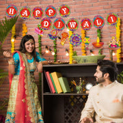 Happy Diwali Banners Hanging Decorations Deepavali Pennants Backdrop Indian Festival of Lights Photo Props Hindu Party Banner Garlands for Home Diwali Party Supplies